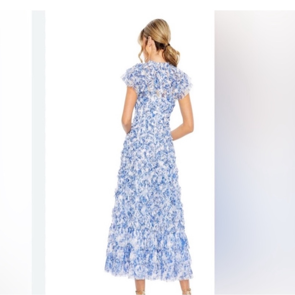 NWT Mac Duggal Blue and White A-Line Maxi Dress with lots of Flare